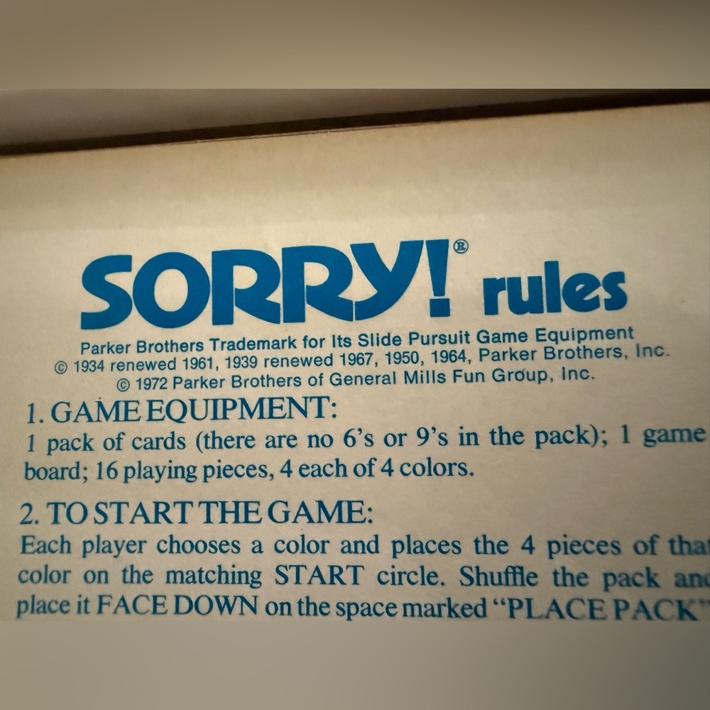 Vintage 1972 Parker Brothers Sorry! Slide Pursuit Game – Complete - Picture 2 of 9